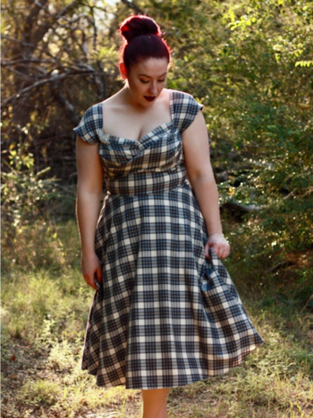 Stop Staring Like New Vintage Style Dorothy Fit and Flare Plaid Swing Dress  L